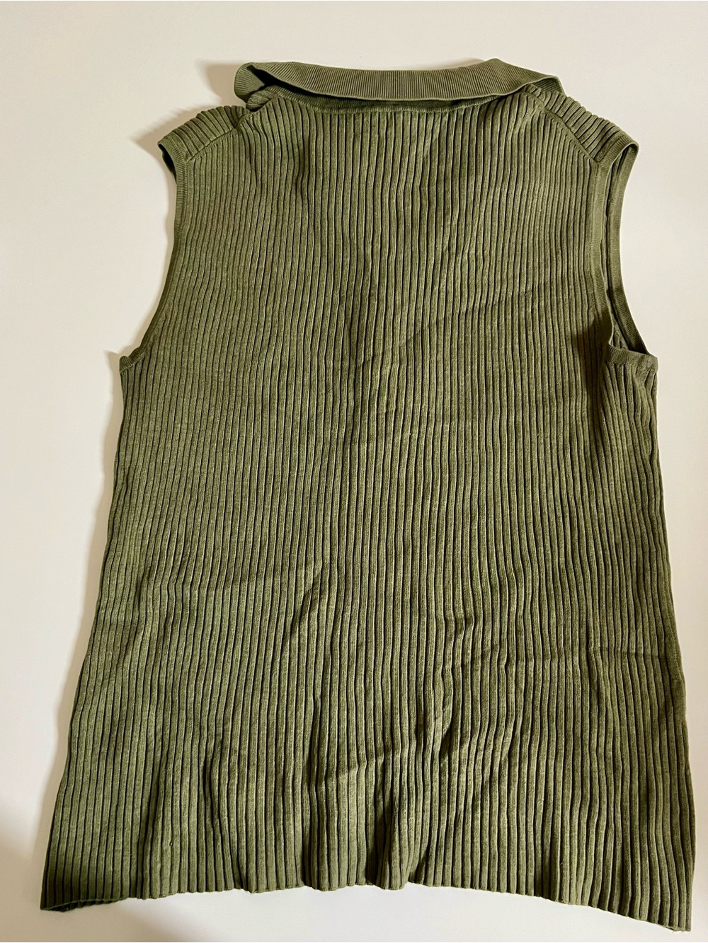 Cable & Gauge Olive Ribbed Sleeveless Zip Polo Tank - Picture 2 of 4